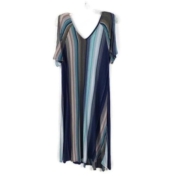 Soft Surroundings Serenity Stripe Cold Shoulder Asymmetric Midi Dress Women S - Picture 12 of 15
